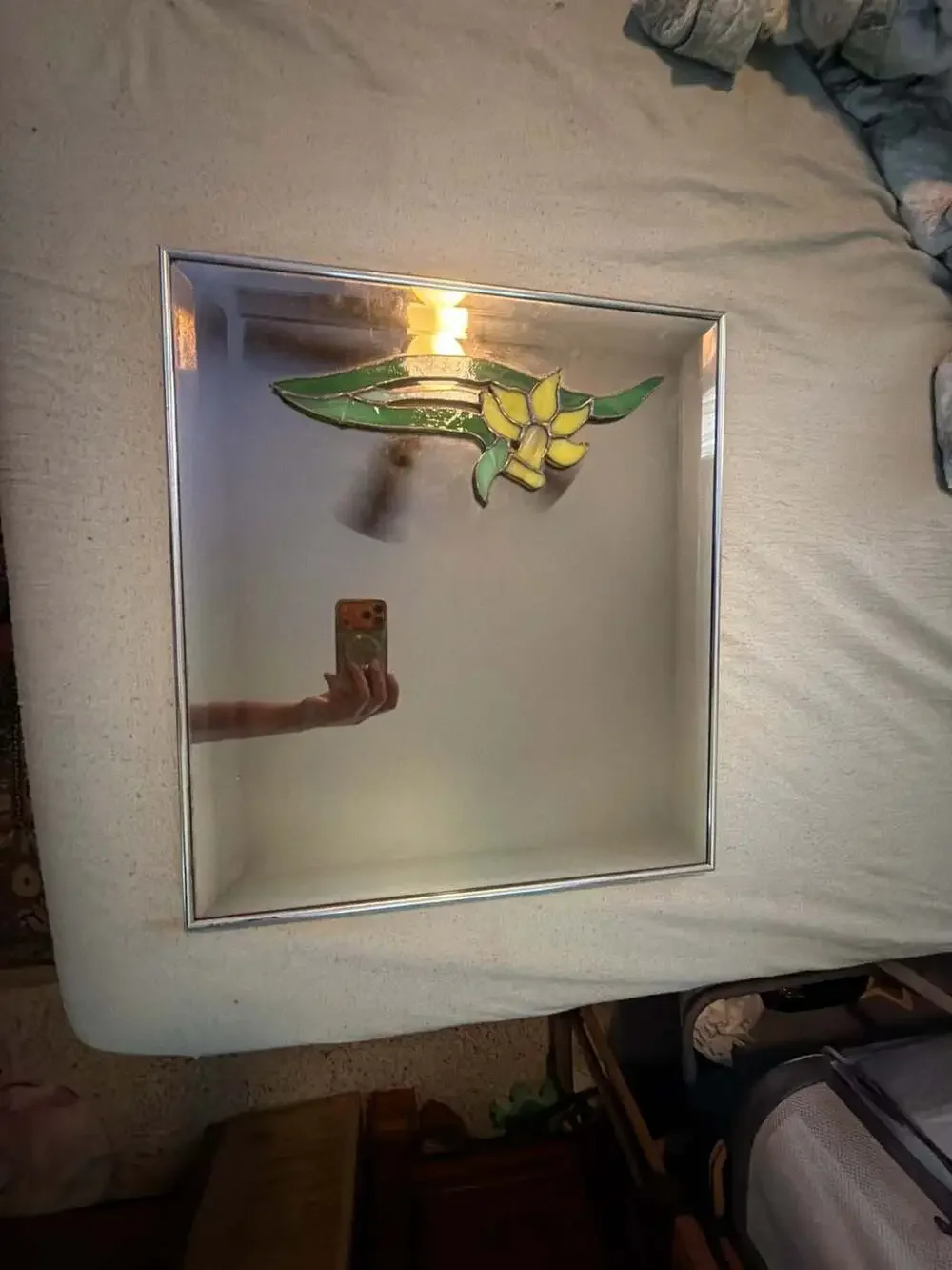 Vintage Mackintosh Style Daffodil Stained Glass Accent Wall Mirror